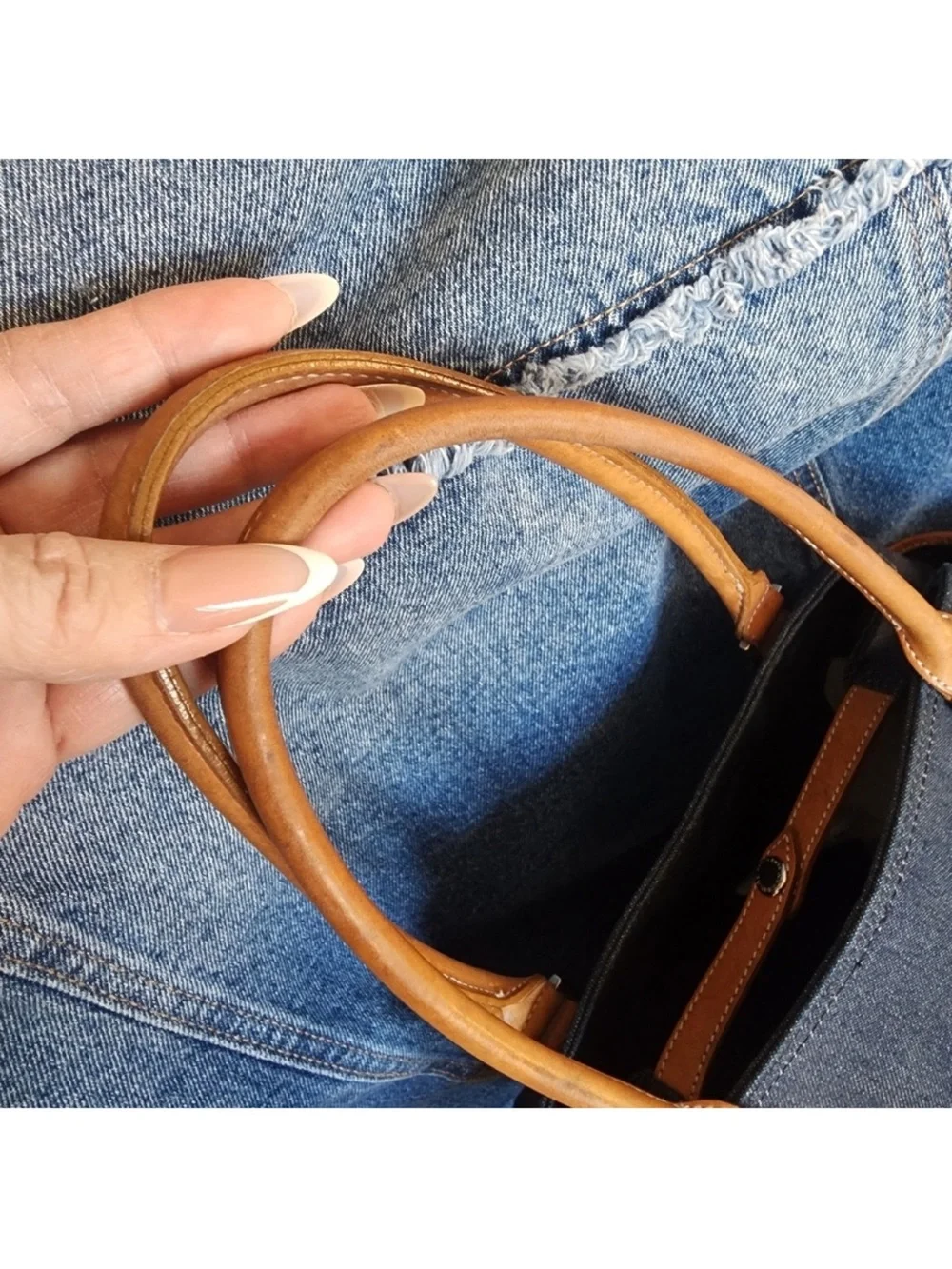 Burberry Denim Tote with Tan Leather Trim